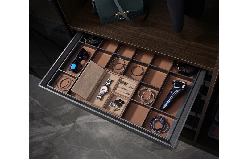 Luxe uittrekbare antraciet/oranje sieradenlade  met soft-close