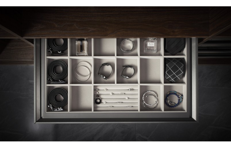 Luxe uittrekbare antraciet sieradenlade - juwelenbox met soft-close