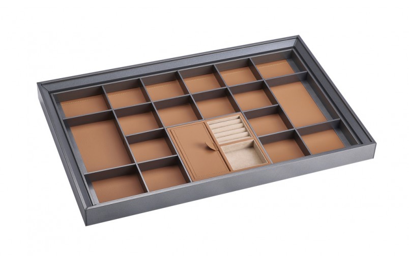 Luxe uittrekbare antraciet/oranje sieradenlade  met soft-close