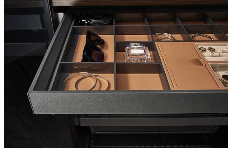 Luxe uittrekbare antraciet/oranje sieradenlade  met soft-close