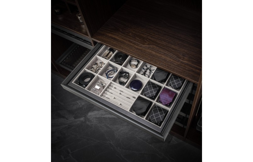 Luxe uittrekbare antraciet sieradenlade - juwelenbox met soft-close