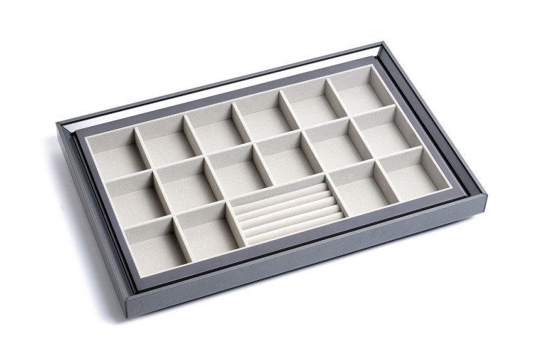 Luxe uittrekbare antraciet sieradenlade - juwelenbox met soft-close