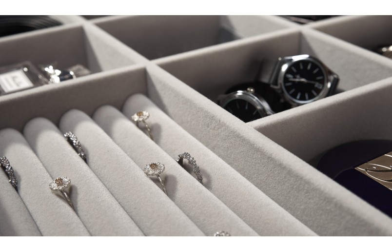 Luxe uittrekbare antraciet sieradenlade - juwelenbox met soft-close