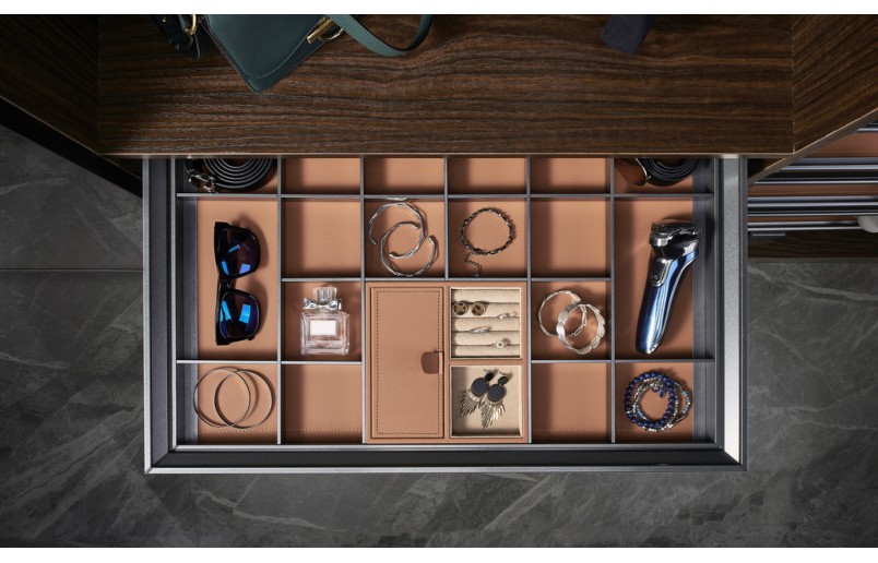 Luxe uittrekbare antraciet/oranje sieradenlade  met soft-close