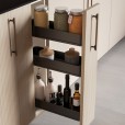 Uittrekbaar potten- en flessenrek met 3 plateaus voor keukenkasten met breedte 150 mm
